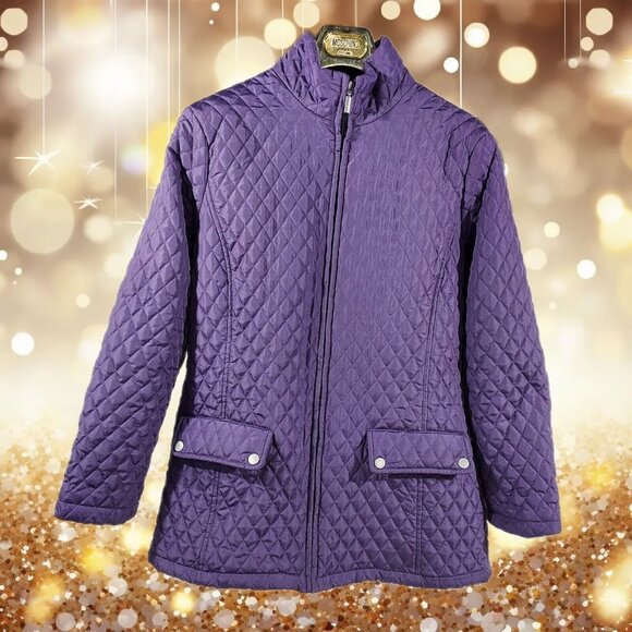 Jane Ashley Women's Quilted Coat, Size Medium Jacket Purple - Picture 1 of 16